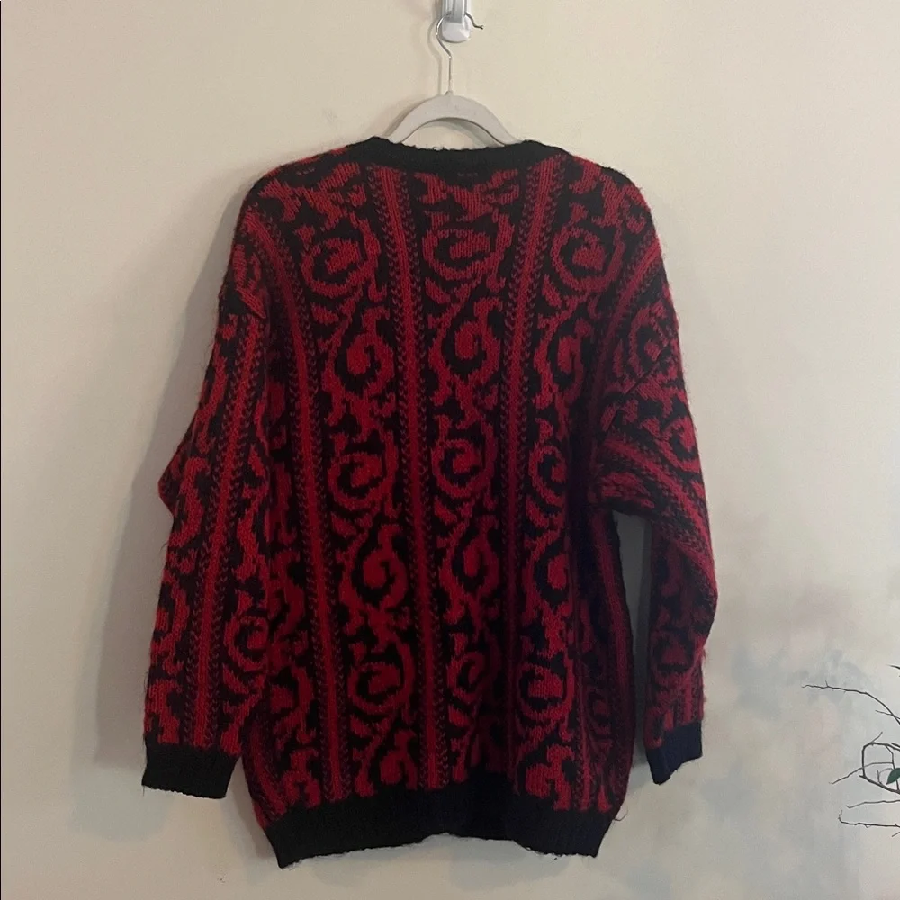 Vintage Knit Knit Cardigan Mohair Sweater Red Black 80s Demask Gothic Cozy Fuzzy - Picture 5 of 5